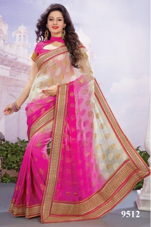  Shaded off white and fuscia pink saree